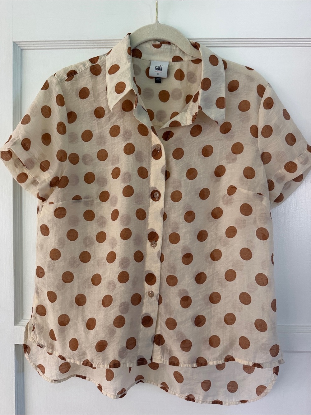 CAbi Cream Blouse with Brown Polka Dots #6305